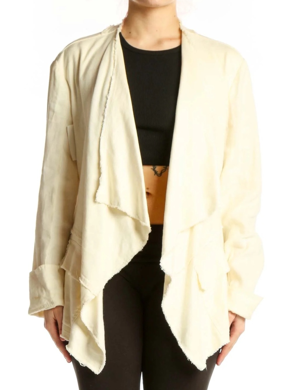 Free People Blazer Women
Linen Blend Jacket Cream Ivory Fried Raw Hem